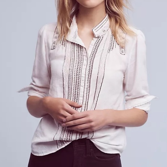 Florets embellished linen top - Picture 1 of 11